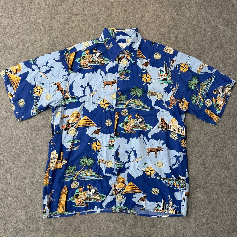 Vintage Reyn Spooner Hawaiian Short Sleeve World Travel Button Up Shirt Size Sm